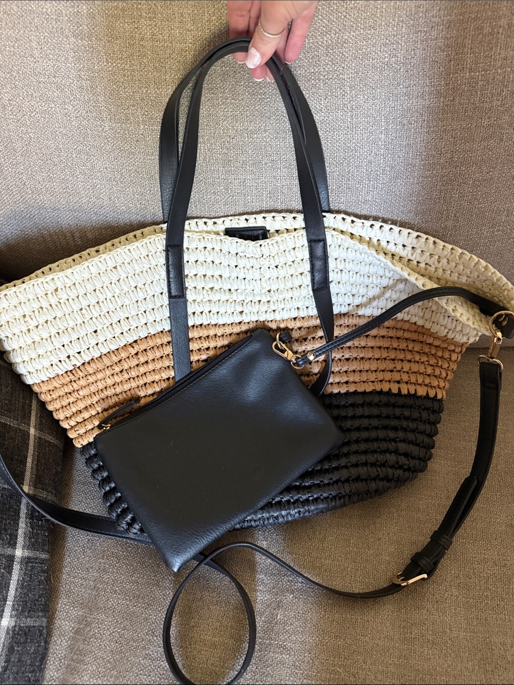Summer Nordstrom Black Tan & Black Straw Tote